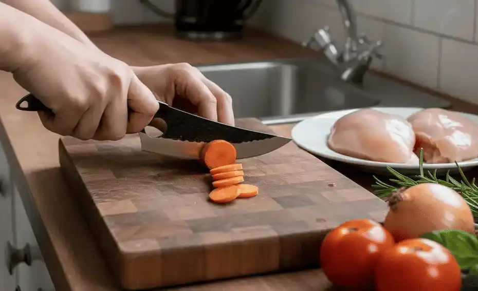 Cutting carrots with Kiru knife